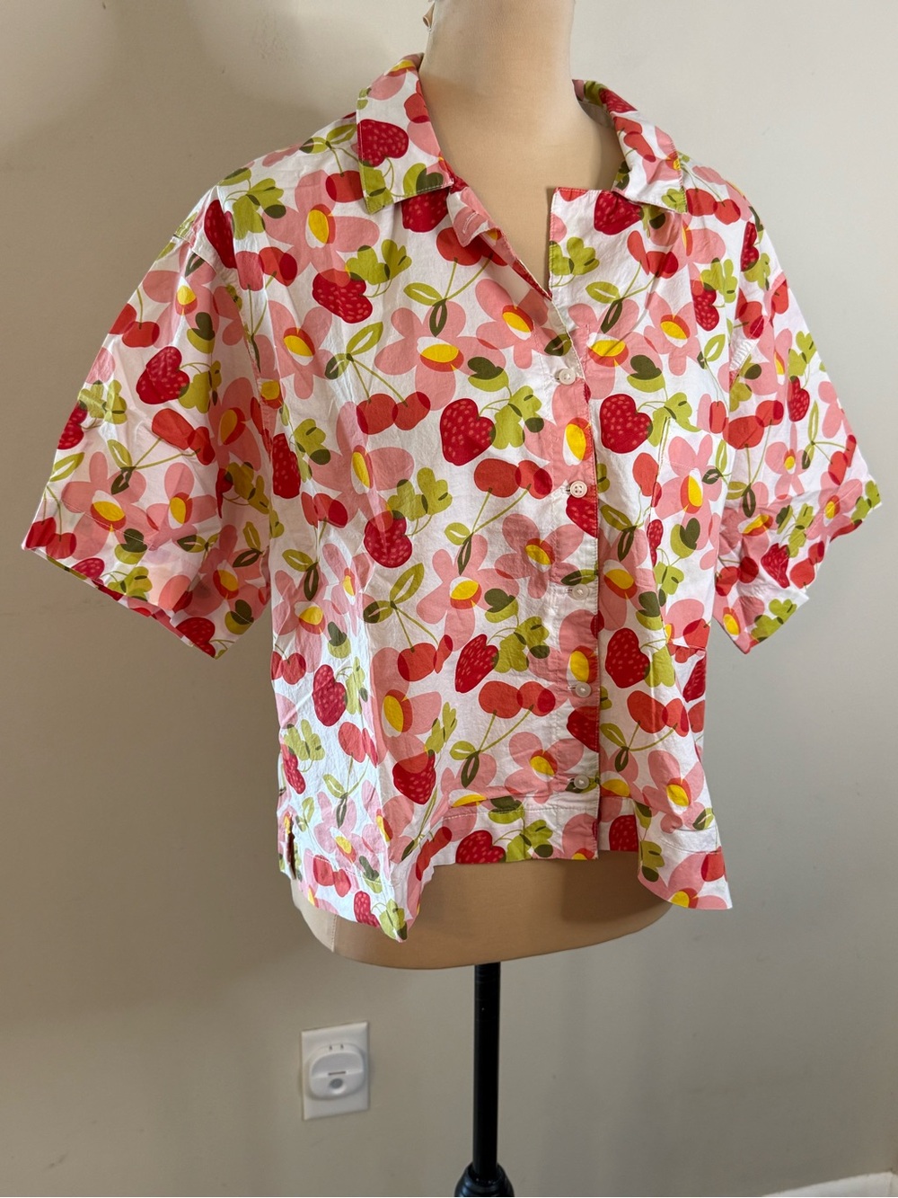 Aerie floral crop top pajama top retro 70s colorful cottonSZ LG